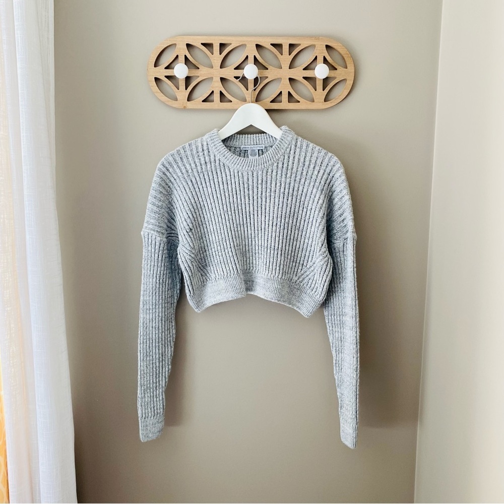 Urban Outfitters Pullover Ribbed Knit Cropped Sweater Gray Sz Small